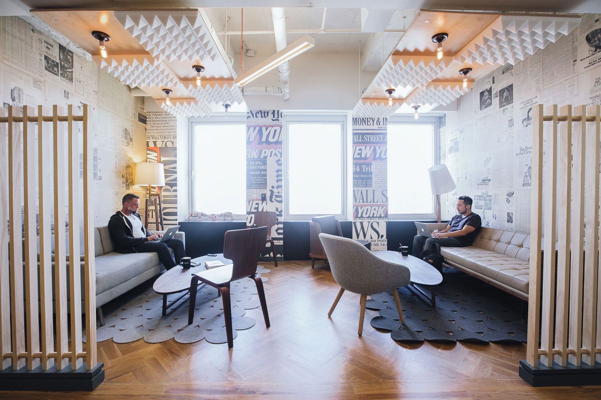 WeWork, Seattle’s comfortable, open-plan breakout area