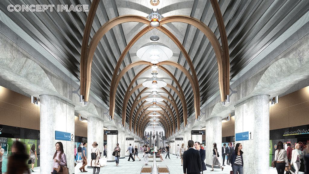 Town Hall and State Library Station will both feature sweeping arches on their platforms