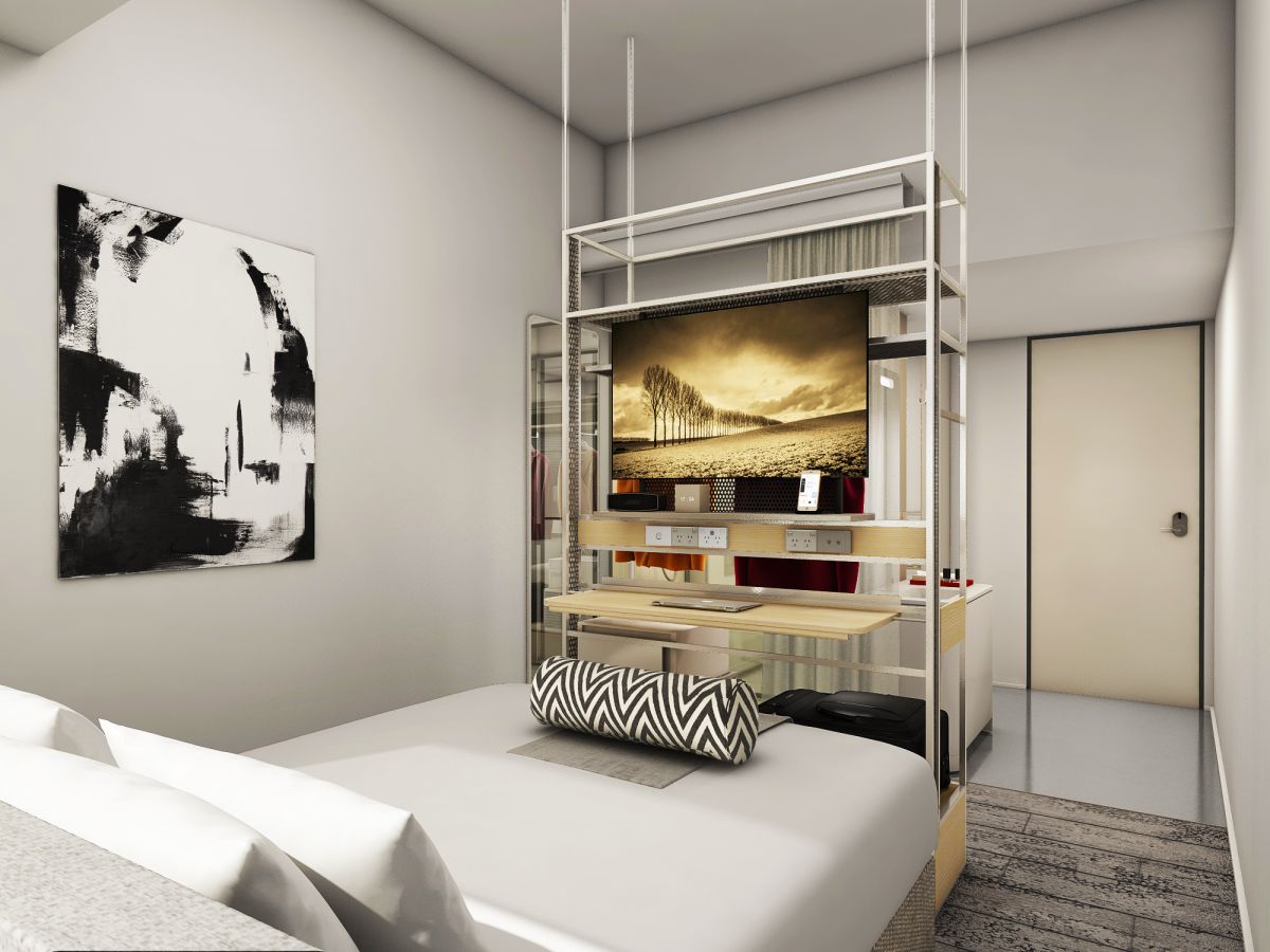 An artist’s impression of one of Kafnu Alexandria’s 16 hotel rooms. Image: Kafnu