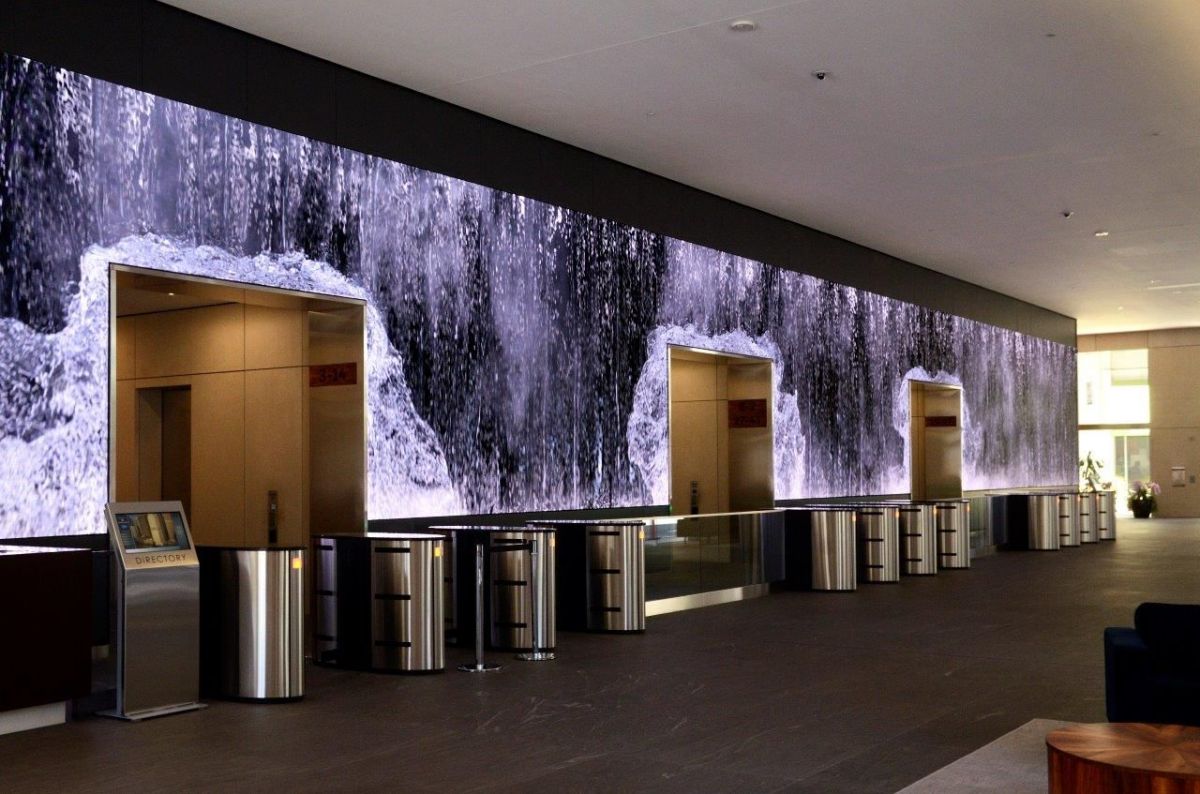 The digital wall displays moving graphics on a 32m screen at Salesforce’s San Francisco head office. Photo: SNA Displays