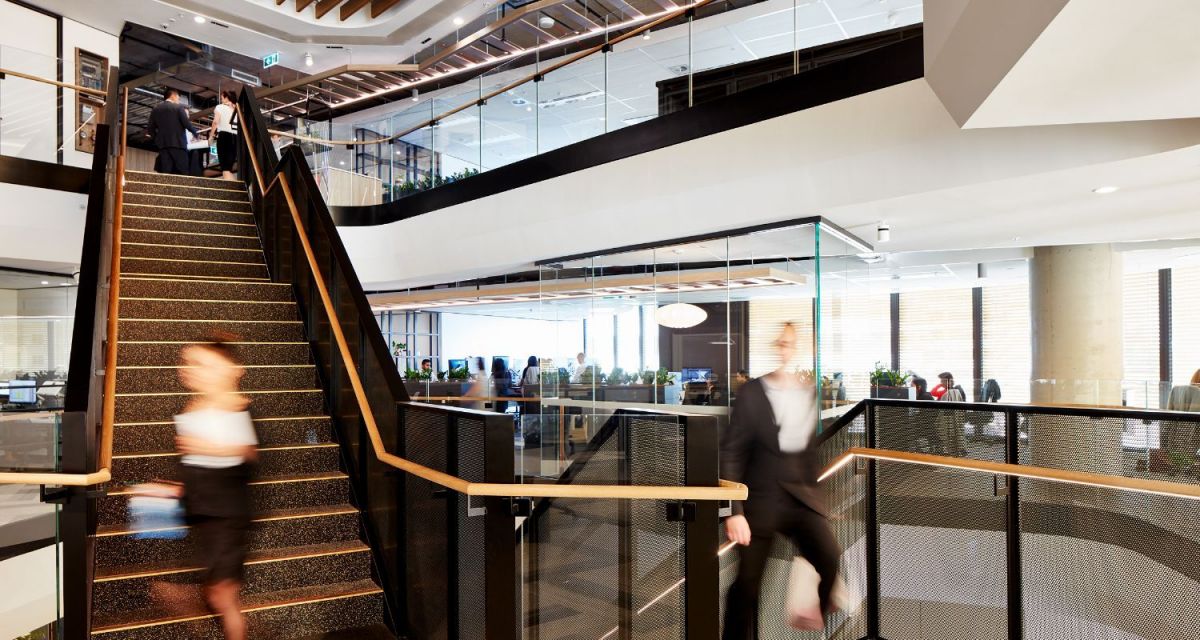 The staircases physically and visually connect the different departments through the centre of the building floors. Photo: Mirvac