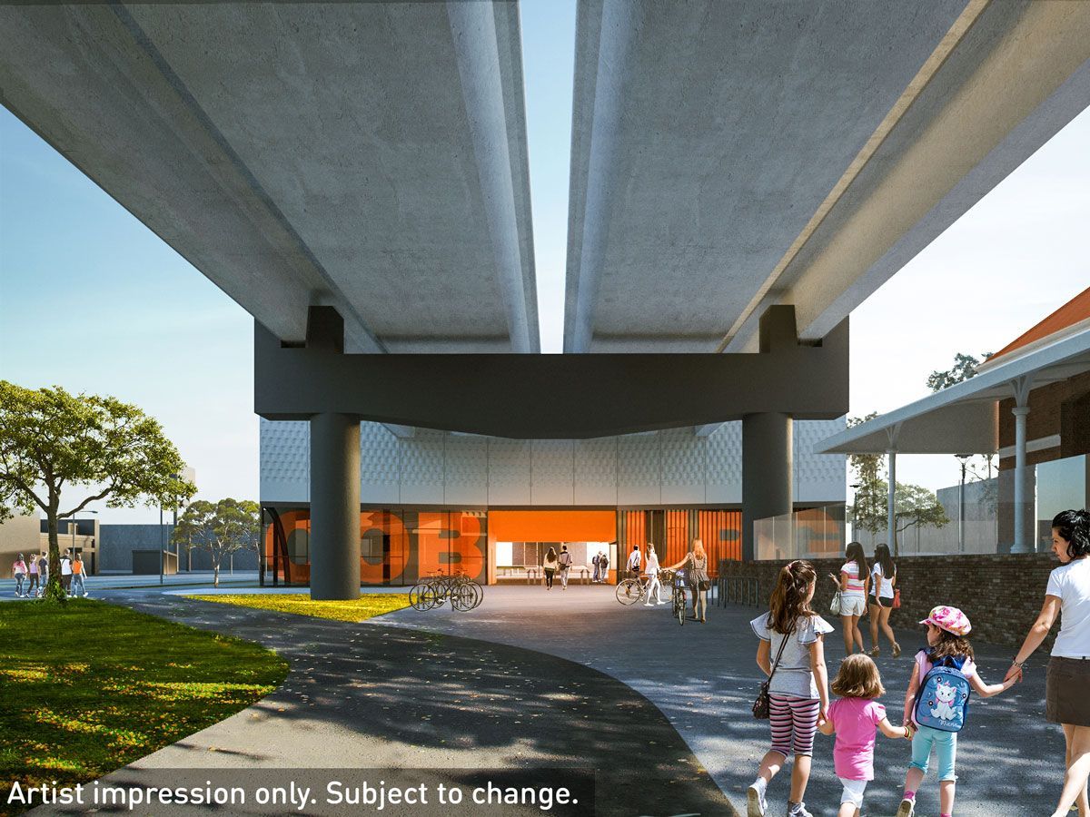 Southern entry to the new Coburg Station. The elevated rail facilitates will improve pedestrian and cycling connections. (Image: Level Crossings Removal Project)