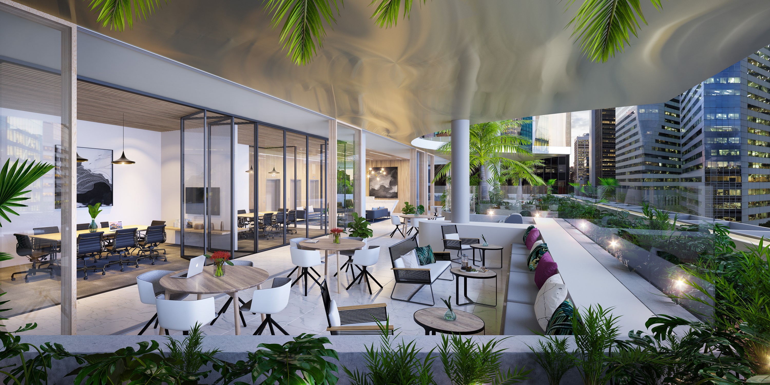 BVN’s design connects the indoors to the outdoors through a series of gardens cascading from the Sky Terrace